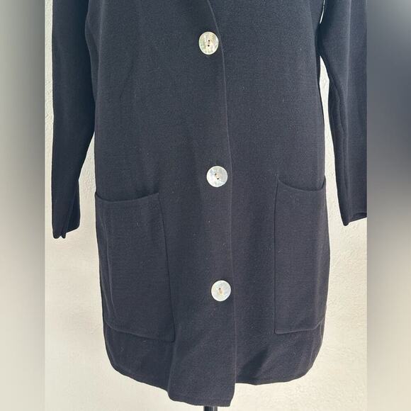 Vintage 90s Wool Midi Cardigan Black size S Knit Pockets Button up - Picture 3 of 9
